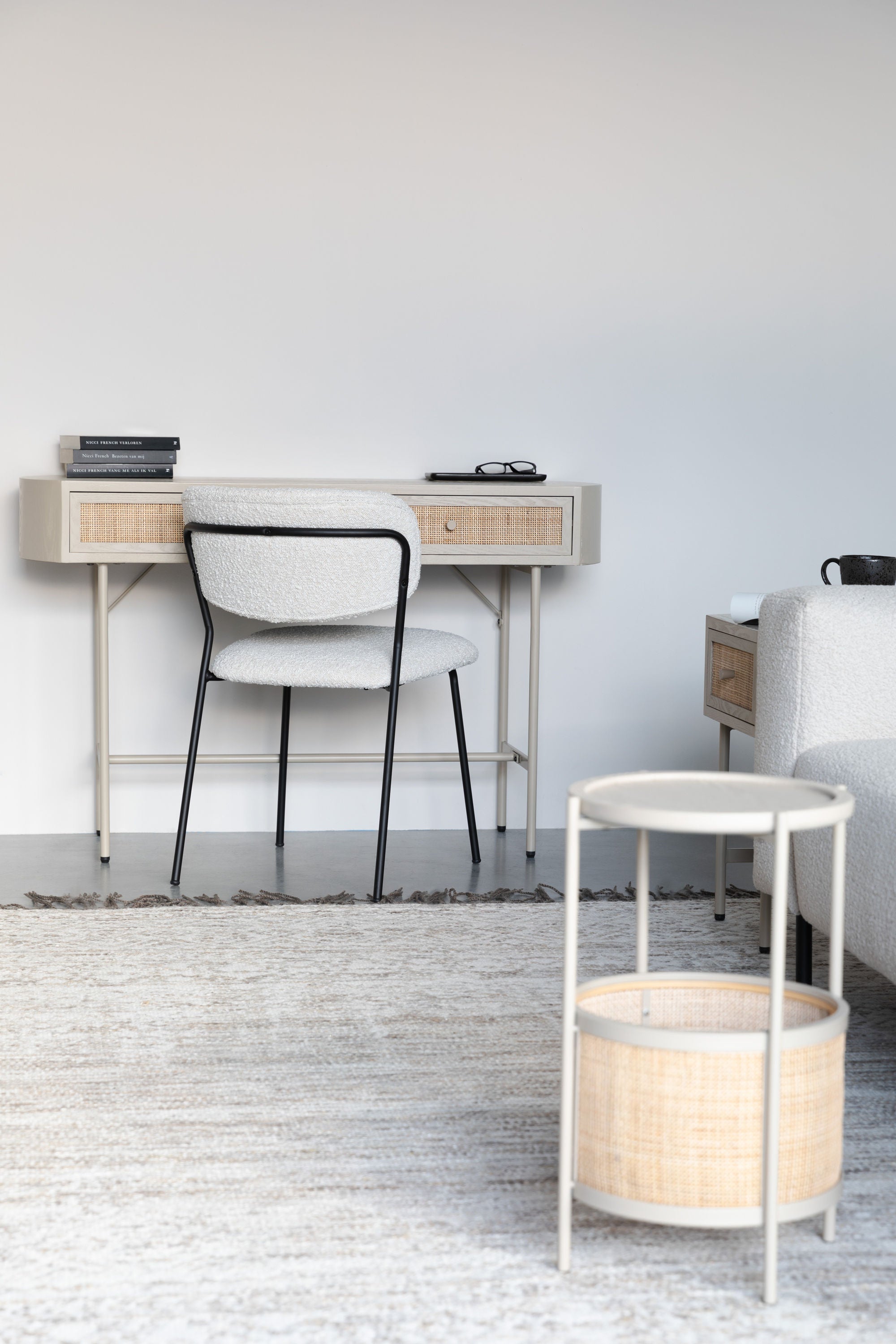 Amaya Beige Wood & Natural Rattan Console Table | 2 Doors